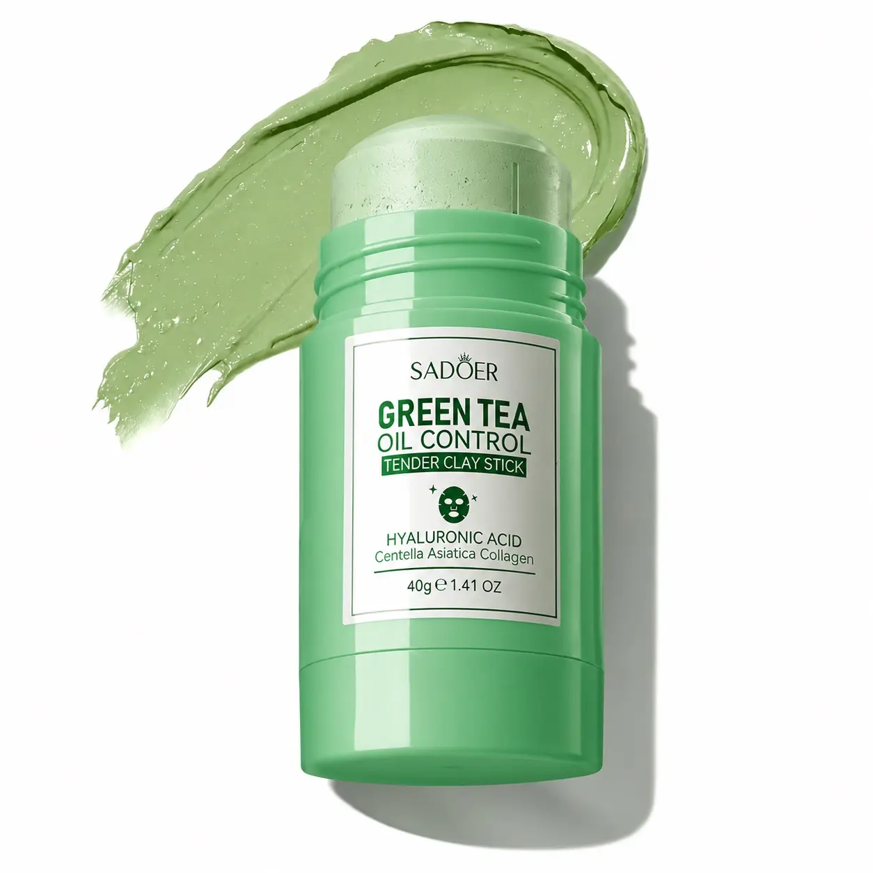 Korean green tea mud exfoliating facial brush ismade of green tea mud.lt gently exfoliates the skinmaking it smooth and not dry. lt is suitable for allskin types.