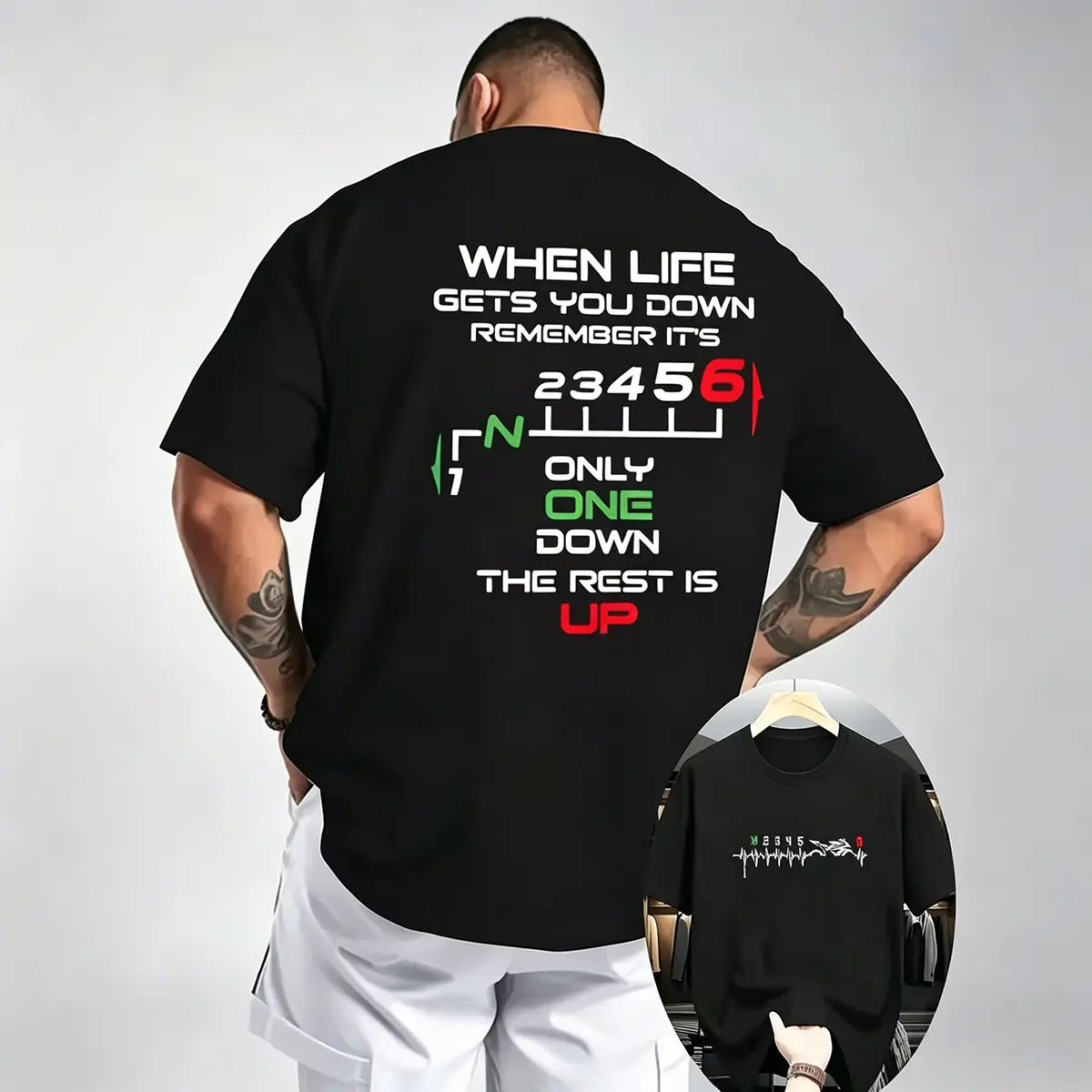 When Life Gets You Down 1 Down 6 Up Motorcycle Men’s T-Shirt Biker Tee