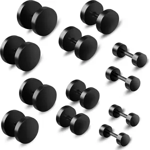 6 Pairs Black Earrings for Men Women Fake Plugs Faux Gauges Plugs Earring Stainless Steel Stud Earrings, 4-10mm