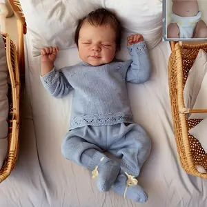 19-Inch Realistic Vinyl Blue Sweater Pascale Handmade Sleeping Reborn Doll, Fully Vinyl Body with Implanted Hair, Collectible Companion Toy – Perfect Easter/Ramadan/Birthday Gift (Includes Random Pacifier, Bottle & Diapers)