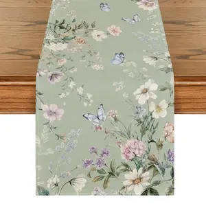 1pc Green Floral Wildflower Leaves Spring Table Runner Suitable for Summer Kitchen Dining Table and Home Party Decoration