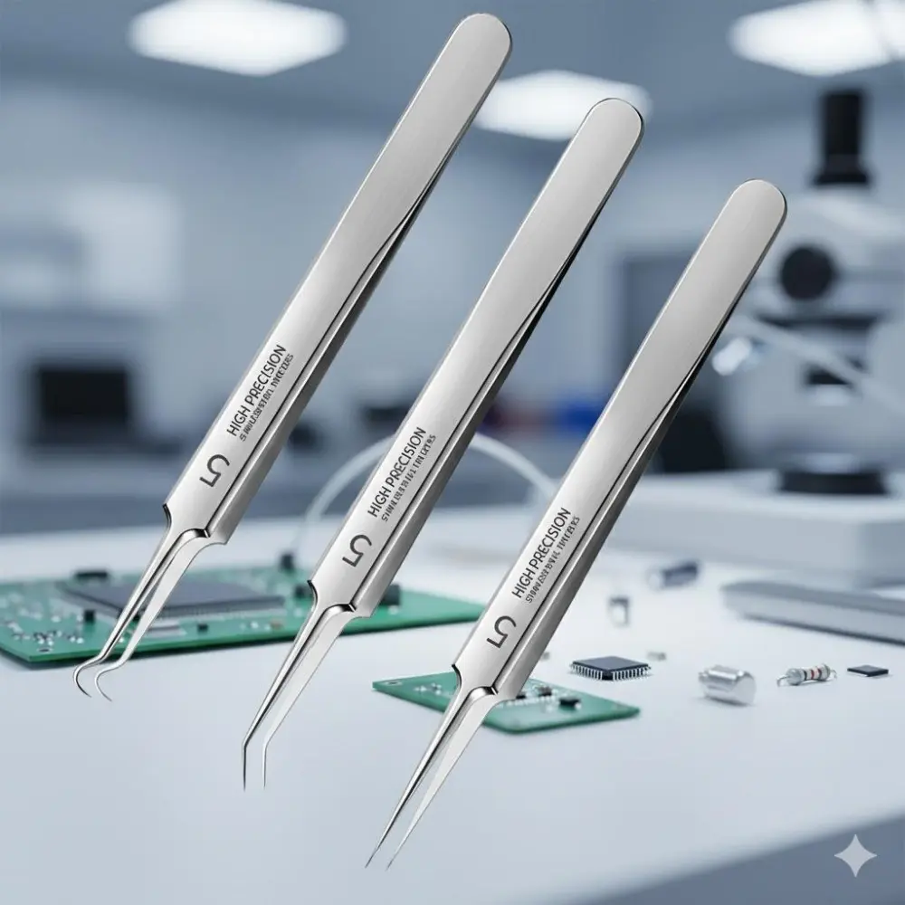 Precision Stainless Steel Fine-Point Welding Tweezers, Non-Magnetic Anti-Static Tool for Electronics Repair, Jewelry Making, DIY Crafts & Laboratory Use. Professional Grade High-Accuracy Industrial Tweezers for Detailed Work.