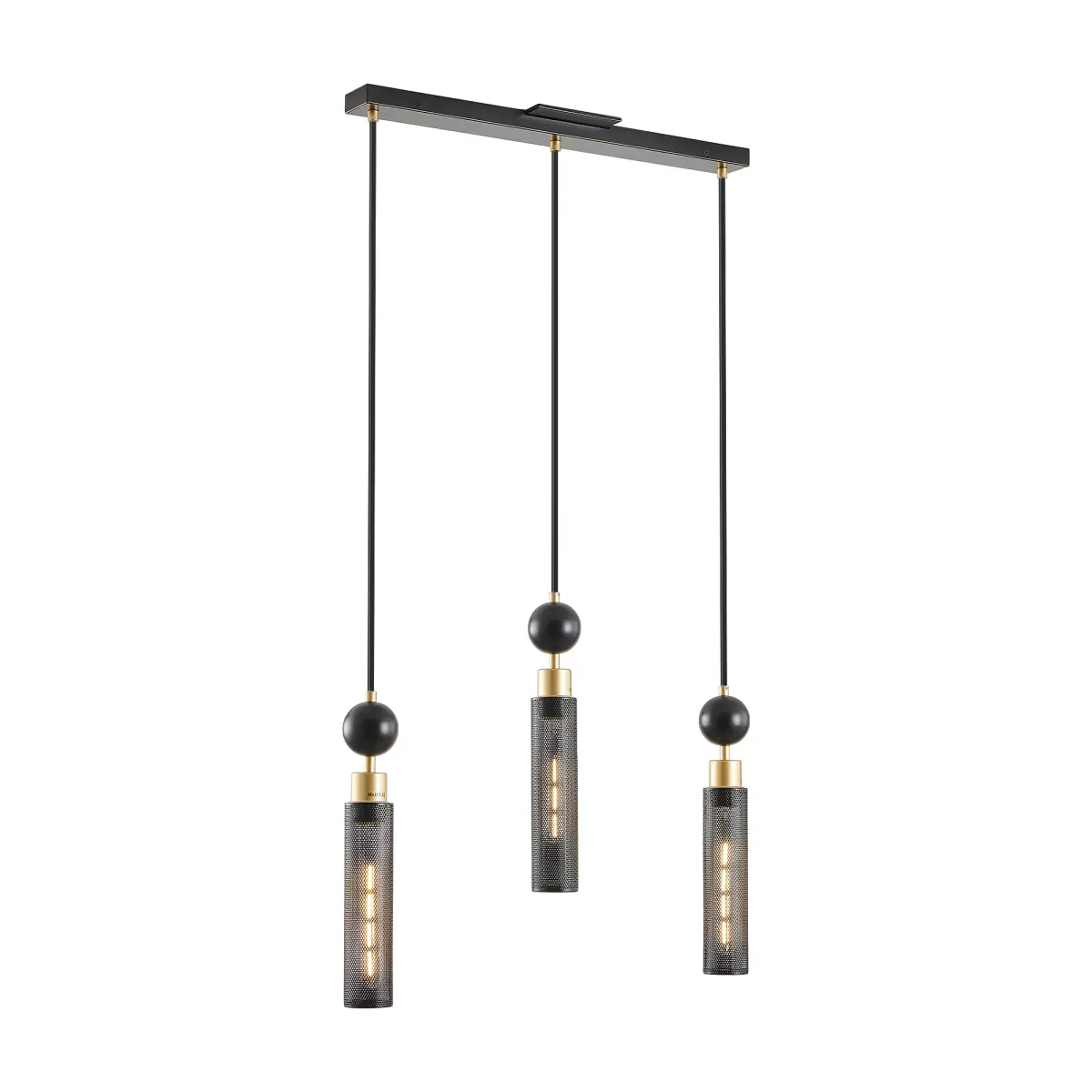 3-Light Industrial Pendant Light, Modern Black & Gold Cylindrical Metal Mesh Hardwired Iron Fixture with Adjustable Height – Decorative, Elegant, Hanging for Dining Room, Kitchen Island, Decorative Pendant Lights, Elegant Pendant Lights