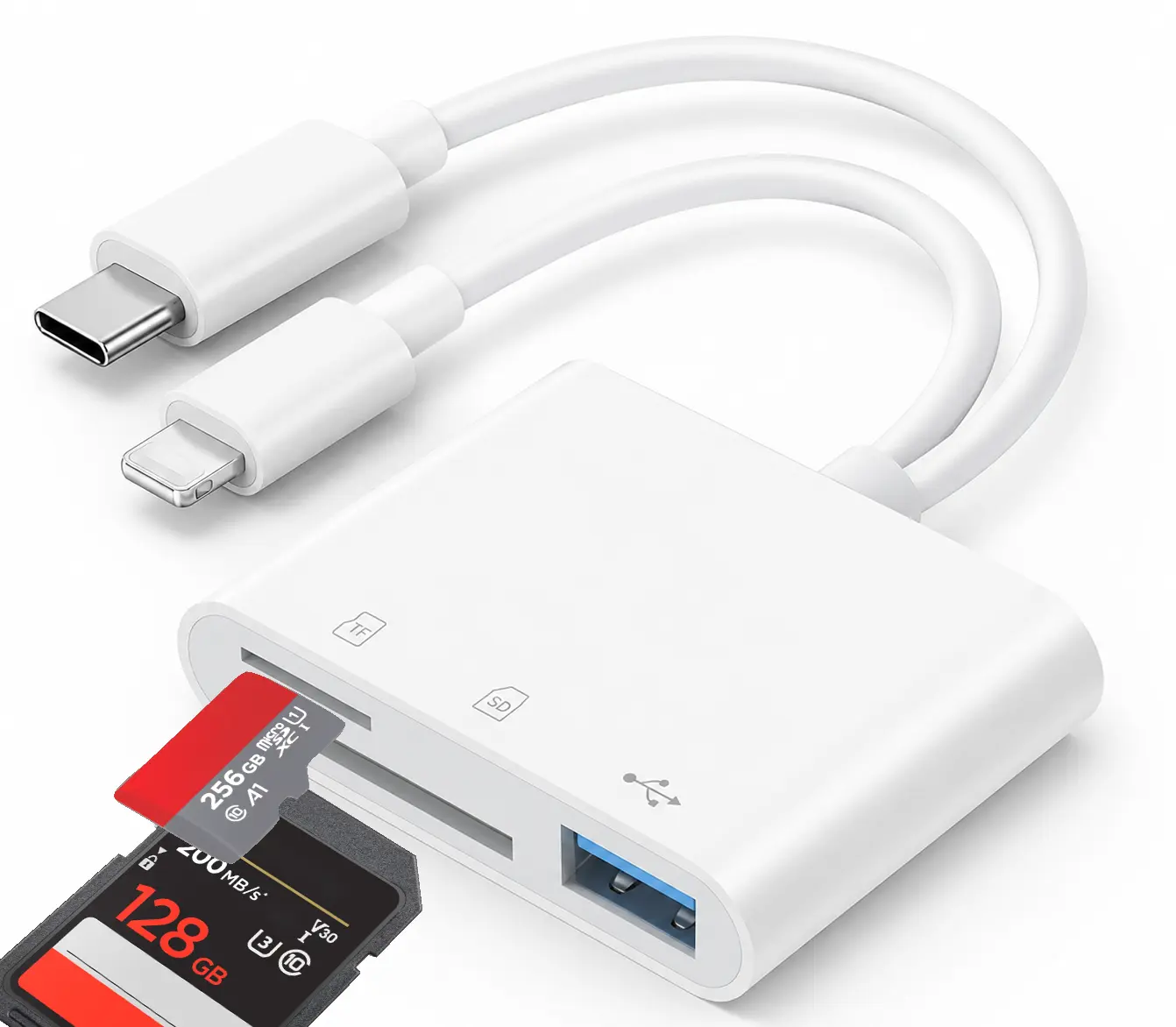 SD Card Reader for iPhone, iPad & Android, USB-C & Lightning Camera Adapter, SD/Micro SD & USB 3.0 Devices, Fast Photo & Video Transfer, Plug & Play