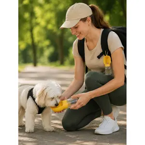 Dog Travel Water Bottle Portable Pet Water Dispenser for Outdoor Walking Puppy Feeding Dog Bowl with Leash Loop