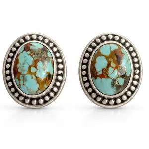 Number 8 Genuine Turquoise Stud Earrings Set In .925 Solid Sterling Silver