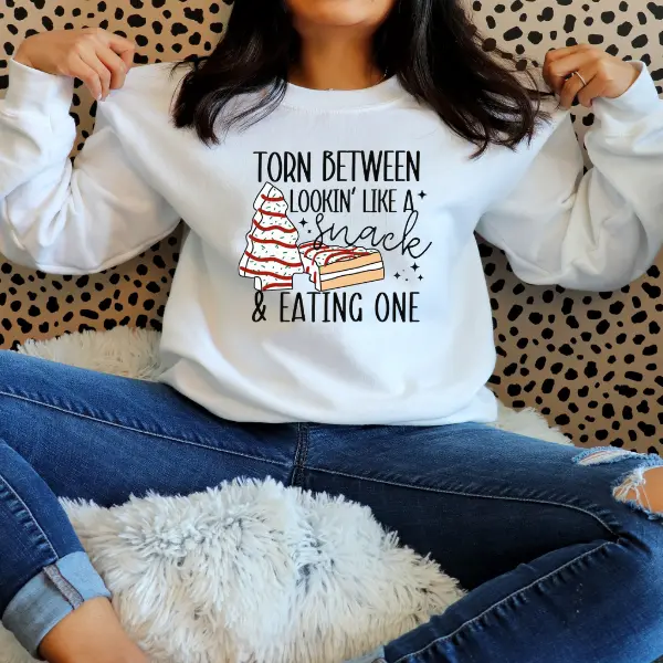 Torn Between Looking Like a Snack and Eating One Christmas Sweater, Cute Christmas Sweater, Gaining Weight Christmas Sweaters, Calories Christmas Sweater, Christmas Food Snacks Sweaters, Christmas 2024 Sweaters, Ugly Christmas Sweater