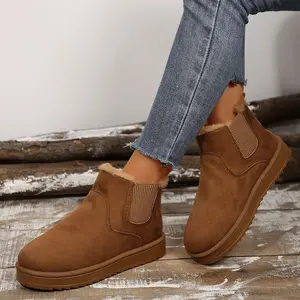 Women's Boots Stylish Comfortable Faux Leather Suede Flat Slip-On Snow Boots for Warmth and Fashion - Short Design Shoes for Indoor and Outdoor Springfresh