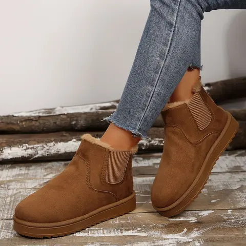 Women's Boots Stylish Comfortable Faux Leather Suede Flat Slip-On Snow Boots Slipper House for Warmth and Fashion - Short Design Shoes for Indoor and Outdoor Springfresh