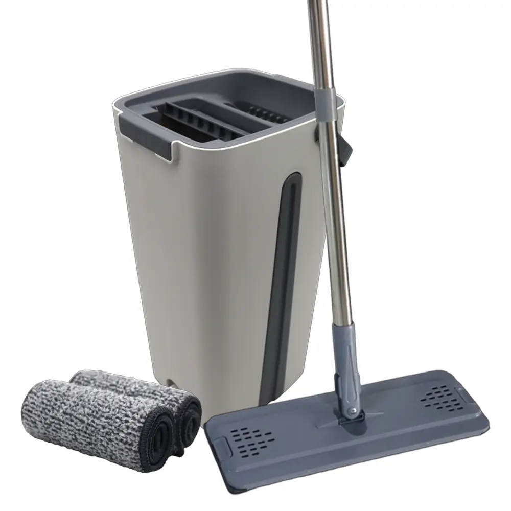 Microfiber Mop Set, Household Cleaning Tool with Adjustable Acrylic Component Bundle (14.57in x 8.27in x 7.28in Compact Lightweight), Mop Bucket System, Washable Pads for Hardwood Floors & Kitchen