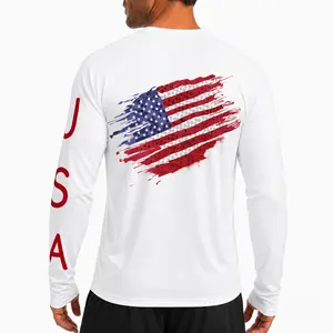 WELIGU UPF 50+ Men's American Flag Long Sleeve Sun Shirt, Quick Dry for 4th of July Weekend, BBQ, Beach, Fishing, Boating, Lake, Travel & Hiking