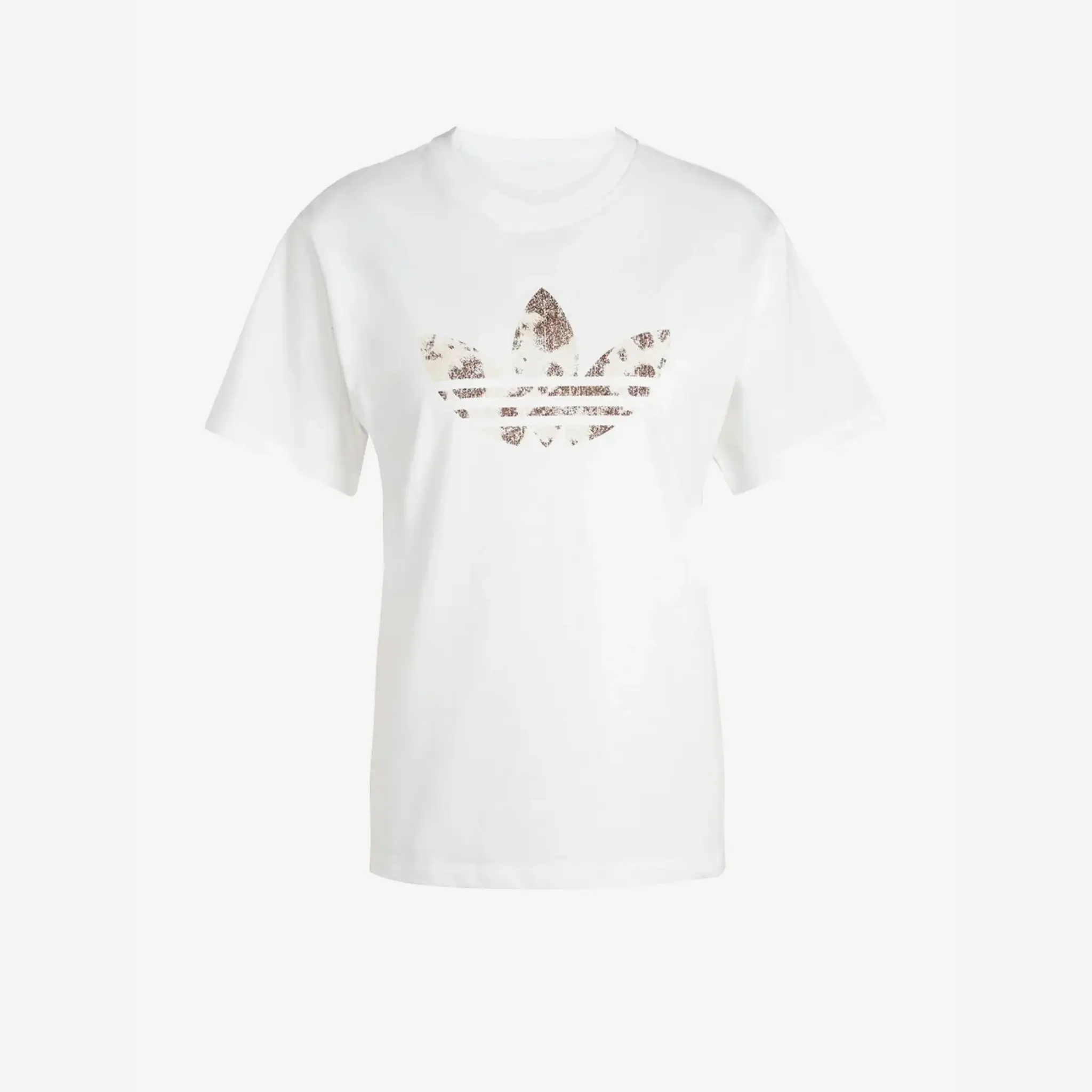 Adidas Originals Women's Comfortable Cotton Short-Sleeve Chic Fashion White Animal Print Trefoil Logo T-Shirt, KA2685, Shortsleeve, Trend, Joggers, Fabric, Breathable, Casual, Sporty, Everyday