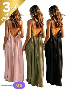 3 Packs！-2026 Summer New Arrival Ladies Solid Cami Loungewear Dress, Comfortable Sleeveless Long Nightgown, Cozy Loose-Fit Sleep Dress for Home & Travel Use Soft