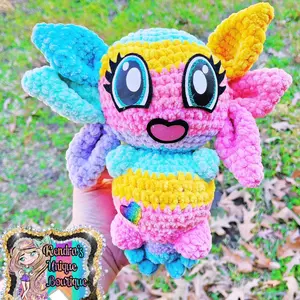 Rainbow axolotl crochet plushie, crochet, crochet plushie, axolotl, sea creature, stuffed toy, stuffed animal