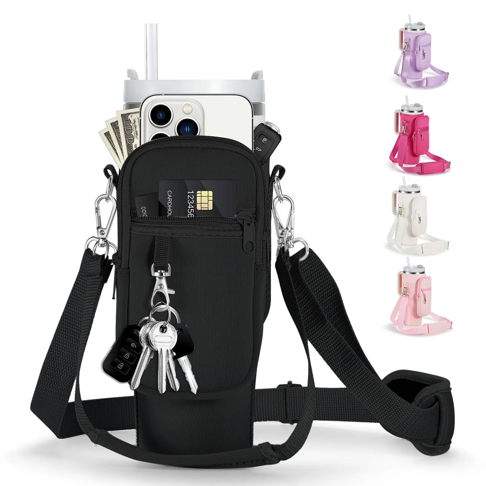 Water Bottle Carrier Bag for Stanley Cup 40/30oz | Neoprene Crossbody Bag with Phone Pocket & Adjustable Shoulder Strap | Hands Free Stanley Cup Accessories for Gym Hiking & Travel