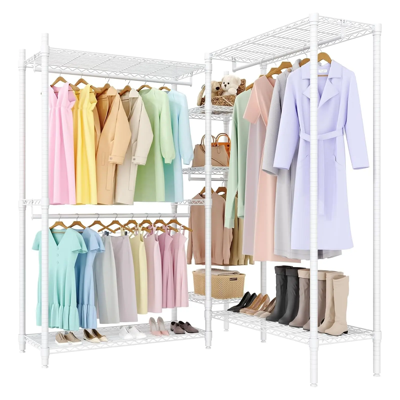 Garvee Heavy Duty Steel Freestanding Clothes Rack - 1870 lbs Capacity Durable Steel Racks & Displays with Adjustable Shelves, Hanging Rods - Storage Upgrade Organize in Style Portable Closet for Bedroom