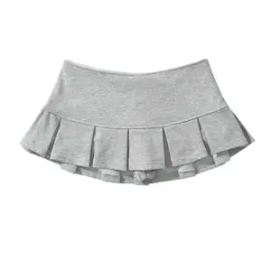 New styleMooyufon Fabric Y2K Mini Skirt Low Waist Wide Pleat Light Grey Sexy Vintage A-line Pleated Skirt Casual Skort Summer