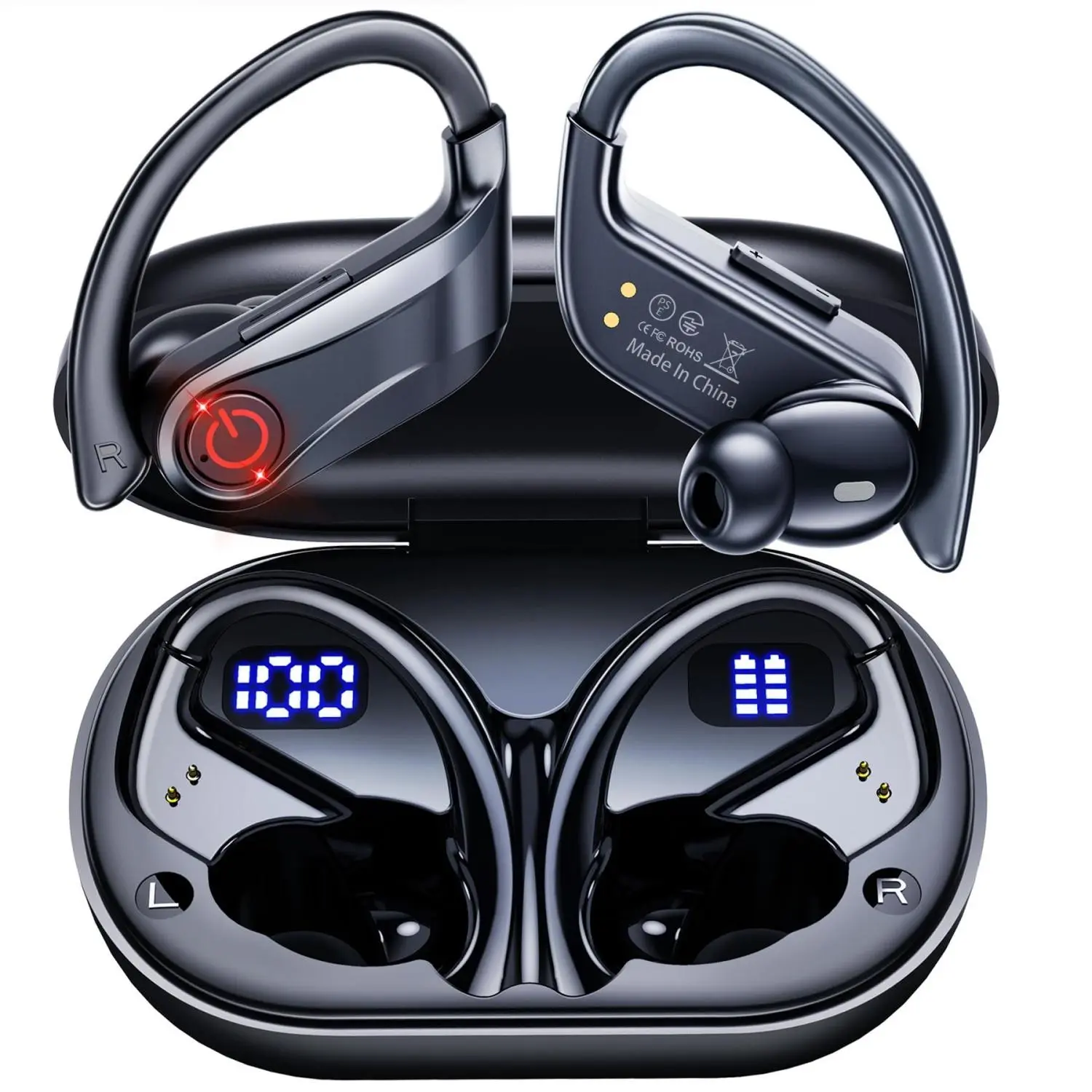 Q63-1 Wireless Earbuds  with Immersive Sound True 5.0 Bluetooth Over The Ear Sport Headphones with a Charging Case - Stereo Calls Touch Control IPX7 Sweatproof Deep Bass
