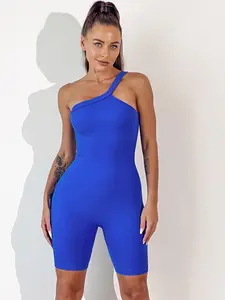 Royal Blue Ribbed One-Shoulder Short Jumper