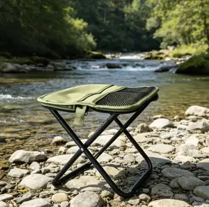 Portable Fishing Folding Stool with Mesh Side Bag – Sturdy Load-Bearing Bracket, Weather-Resistant Material, Foldable Slim Profile and Breathable Surface; Multi-Scene Seat for Angling, Outdoor Concert, Queue and Camping; Ideal Holiday Gift