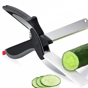 2-in-1 Kitchen Scissors – Stainless Steel Blades and Plastic Cutting Board Scissors, with Safety Lock|   9.6inch Tomato Knife, Fruit and Vegetable Cutter--Easy-to-use kitchen scissors, suitable for cutting meat and cheese