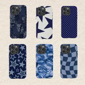 Navy Blue Polka Dot Tough Case Cover For iPhone 17/16/15/14/13/12/11/X Plus Pro Max Mini - Cute Gift For Her