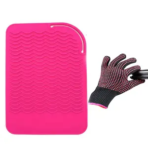 CHRISTMAS GIFT Heat Resistant Glove & Silicone Mat Set for Curling Iron, Hair Straightener, Flat Iron – 9"x6.5" Anti-Slip Bump Glove with Food-Grade Pink Mat for Hot Hair Tools Protection