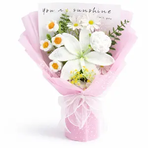 Mother’s Day Gift, Handmade Crochet Lily Flower Bouquet, Graduation Gift, Birthday, Anniversary Gift for Her, Girlfriend, Mom, Wife, Friend, Includes Optional Greeting Card, Forever Flowers, Pink & Blue Decorative Arrangement