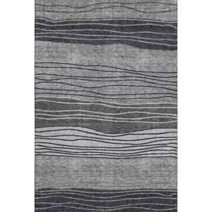 HomeRoots 662097 10x14 ft. Gray & Silver Strip Area Rug, Transitional Machine-Washable Machine-Made Rectangle Rug with UV Protection, Machine-Washable Area Rugs, Strip Area Rugs