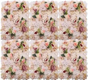 6Pcs Artificial Flower Wall Panel Floral Backdrop Wall 24'' X 16'' Silk Rose Flower Wall Panel for Party Home Background Decor