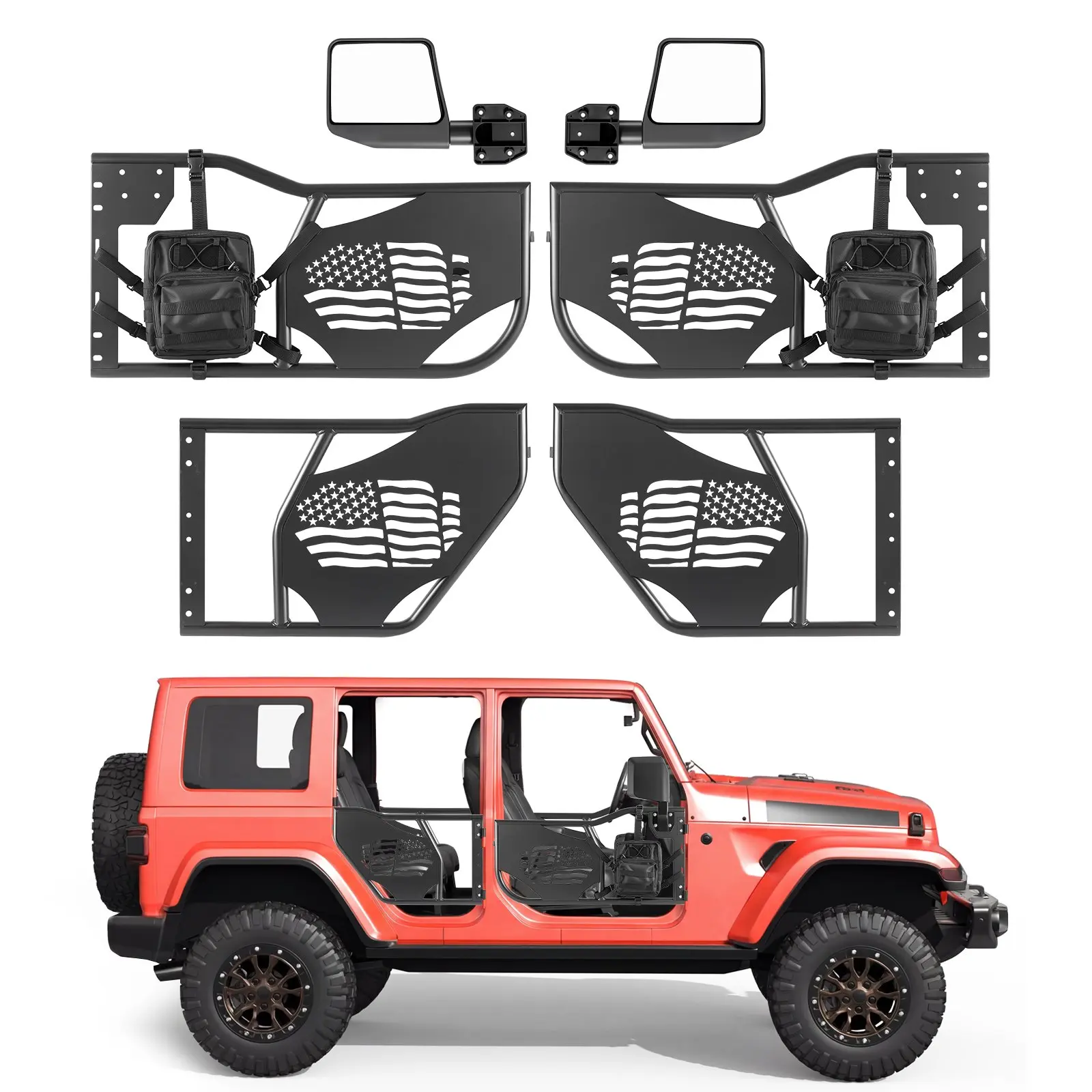 【Summerfinds】VEVOR Jeep Tube Doors, 4-Door, Compatible with 2007-2018 Jeep Wrangler JK Unlimited, Steel Off Road Front & Rear Tubular Half Doors with DOT Certified Side View Mirrors, Storage Bag and Rubber Pads Car Accessories Truck
