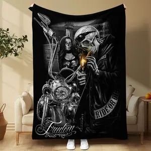 Luxury Skull & Beauty Royal Blanket for Motorcycle Riders, Soft Comfortable Bedding Accessories, Perfect Gift for Bikers, Multiple Sizes Available