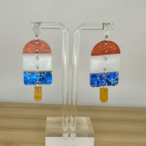 Bomb Pop Popsicle Earrings Red White Blue Patriotic Jewelry 4th of July Lightweight Handmade USA Statement Earrings