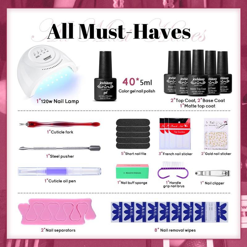 JEWHITENY 43PCS Gel Nail Polish Kit with U V Light 120W LED Nail Lamp 40 Colors Gel Nail Polish Set Manicure Tools All-In-One Nail Gel Kit JEWHITENY 43PCS Gel Nail Polish Kit with U V Light 120W LED Nail Lamp 40 Colors Gel Nail Polish Set Manicure Tools All-In-One Nail Gel Kit