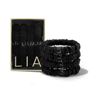 LIA Organics - 100% real silk scrunchies - 4 pack small black scrunchies