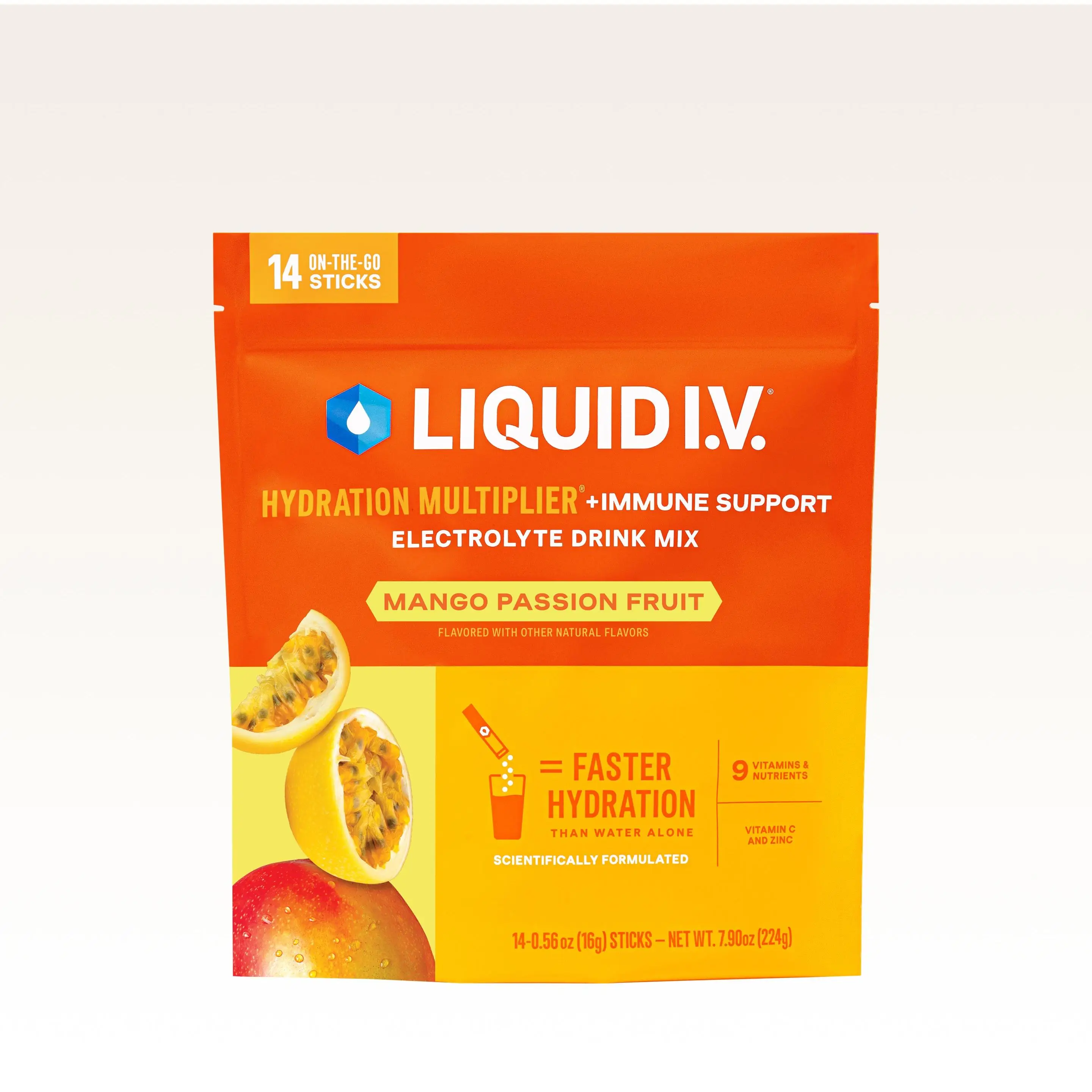 Liquid I.V. Hydration Multiplier +Immune Support - Mango Passionfruit - Hydration Powder Packets | Electrolyte Powder Drink Mix | Convenient Single-Se