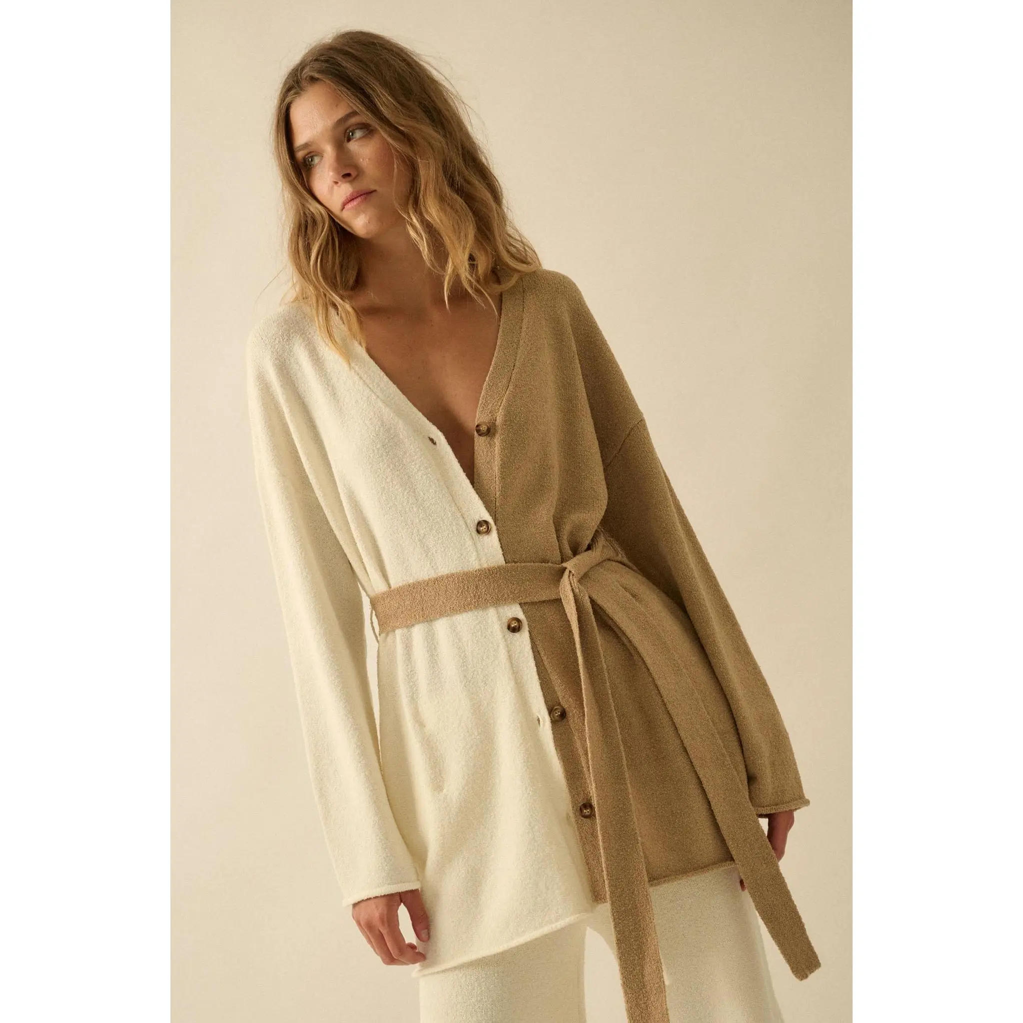 Promise the Label Colorblock Belted Cardigan