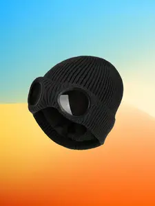 Unisex Solid Color Goggle Lens Design Beanie Hat, Casual Soft Comfortable Beanie for Fall & Winter, Fashion Accessories for Both Men & Women, Knitted Winter Hat