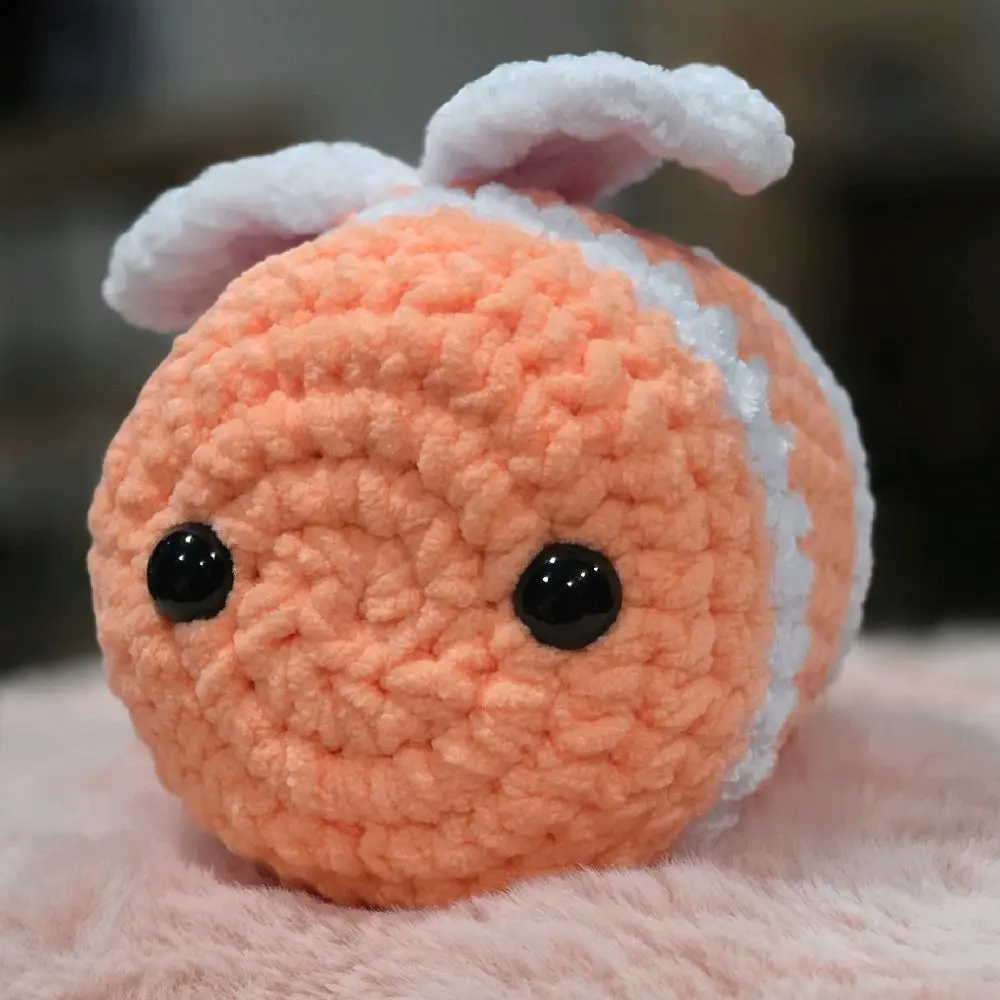 Crochet Dreamsicle Bee - Adorable Handmade Orange and White Crochet Bee with Black Eyes and White Wings