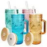 ANOTION  24oz Colored Glass Cups with Lids and Straws with Handle  -Tumbler Coffee Cups Mason Jar Coffee Bar Accessories Springtok  Bamboo Drinkware Bottles