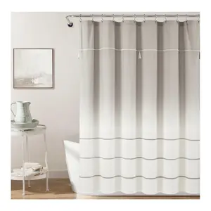 Ombre Embroidery Tassel Cotton Shower Curtain by Lush Decor