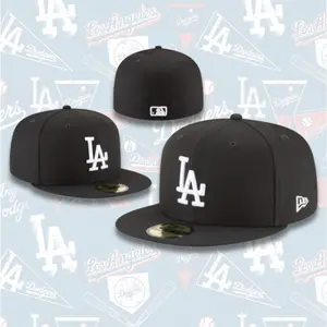 Los Angeles Dodgers Black Fitted Cap 59FIFTY New Era MLB Hat White LA Logo Flat Brim Baseball Cap Streetwear