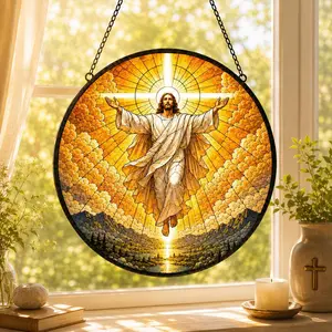 Ascension of Christ Stained Glass Suncatcher | Christian Window Hanging | Religious Home Decor | Faith Gift | Jesus Sun Catcher Ornament