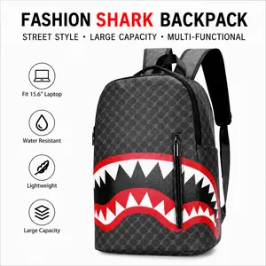 2026 Casual Shark Print Backpack Large Capacity Men Business Travel Rucksack Spacious Multi Pocket Laptop Daypack Stylish School Bookbag For College Student Daily Commute Outdoor Trip