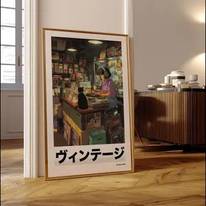 [SALE UP TO 50% + FREE SHIP] - Japanese Record Store Poster: Retro Anime Black Cat Art Print (No Frame)