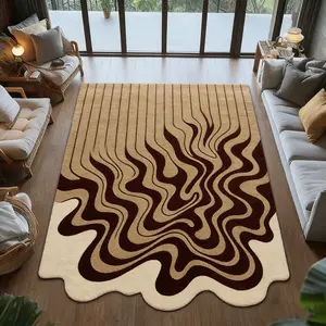 1 pcs. Living room rug, bohemian fluid irregular geometric pattern carpet, washable and machine washable, non-slip, soft and comfortable plush mat. Suitable for living room, bedroom, dressing room, vanity, and leisure area.