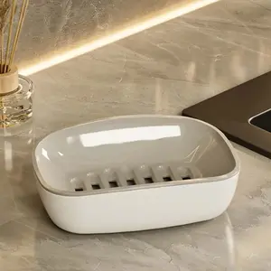 Non-Slip Soap Dish with Drainage, Plastic Material, Open Tray Design, Bathroom Soap Holder, Simple Style
