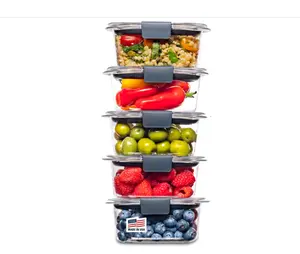 Rubbermaid Brilliance Meal Prep Containers, 2-Compartment Food Storage Containers, 2.85 Cup, 5-Pack, BPA-Free, Clear/Grey
