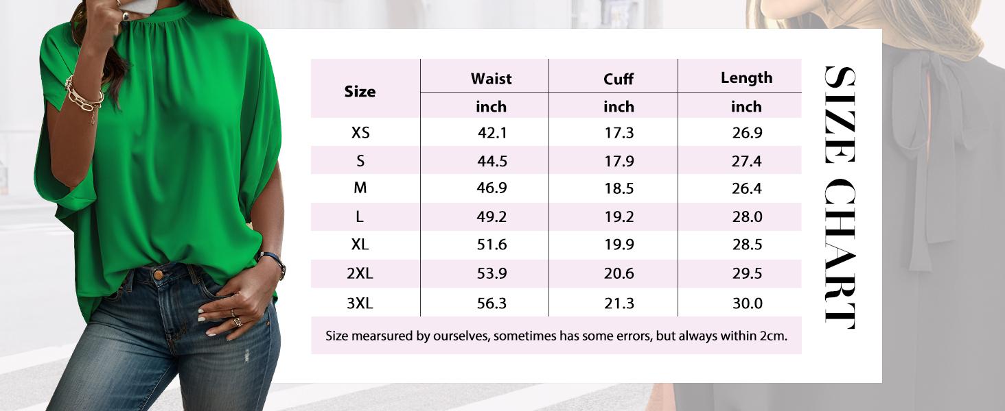 ZEAGOO Womens Blouses Dressy Casual Mock Neck Batwing Sleeve Tops Loose Fit Tie Back Summer Tunic Tops