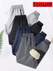 Men's Fleece Lined Windproof Pants, Warm Outdoor Sports Long Trousers, Casual Daily Wear, Fall & Winter Fashion, Comfortable and Stylish, Fleece Jogging Pant